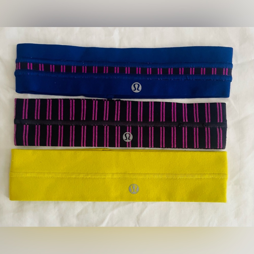 3 Lululemon Headbands Set - Blue, Black, Yellow